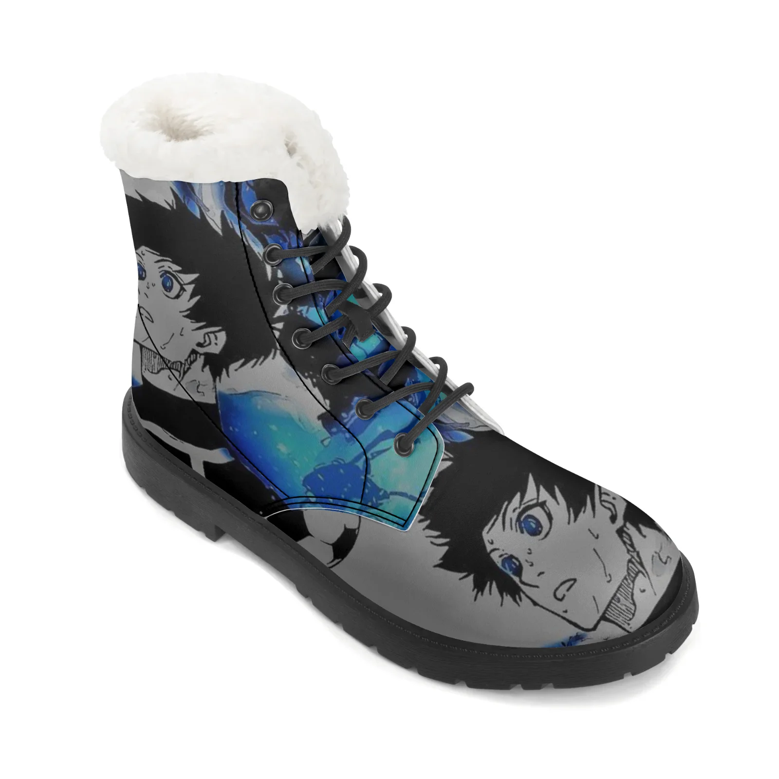 Anime Blue Lock Plush Boots Warm Snow Boots for Men Women Winter Outside Footwear Non-slip High Top Boots Size EU35-48