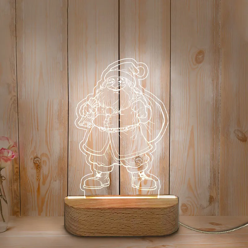 

USB LED Night Light Personalized Customized Lamp Christmas Decoration Wooden Base Night Light for Home Baby Mother Room Bathroom