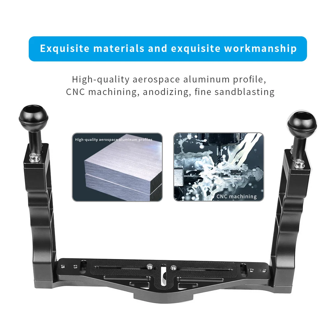 Einstellbare Dual Griff Tablett Stabilisator Halterung für GoPro Canon Sony Fuji SLR Kamera Unterwasser Tauchen Gehäuse Halter Licht Stehen – Detail 4