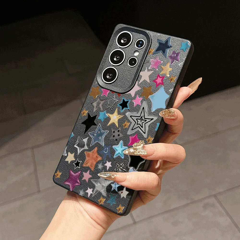 Color Star Stickers Slim Faux Leather TPU Anti-Scratch Back Case For Samsung Galaxy S26 S23 A57 A05 A26 Anti Drop Back Cover