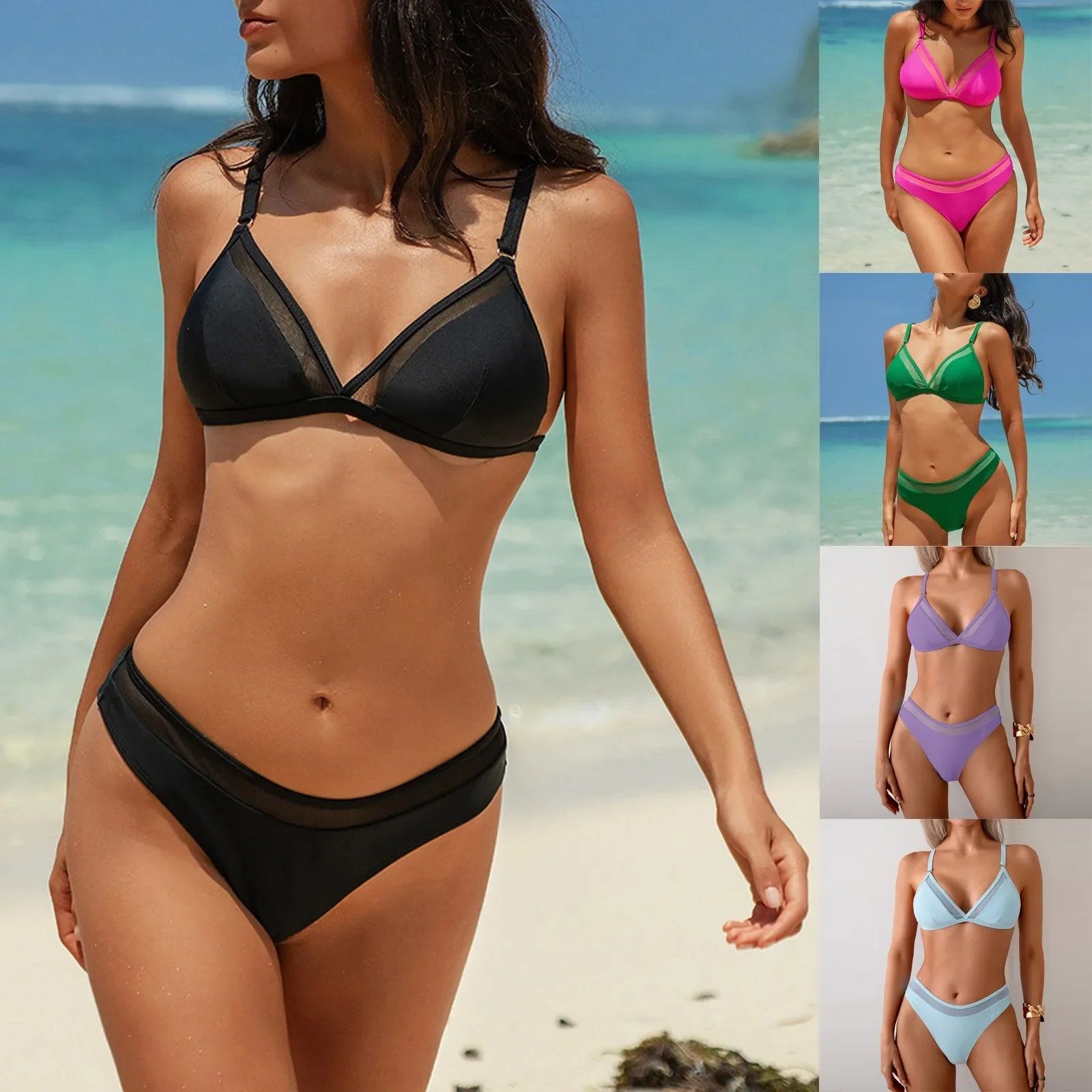 

2025 New Trikini solid color Strap wave swimwear Summer 2 Pcs bikini set women swimsuit beachwear bathing suits Sexy lingerie