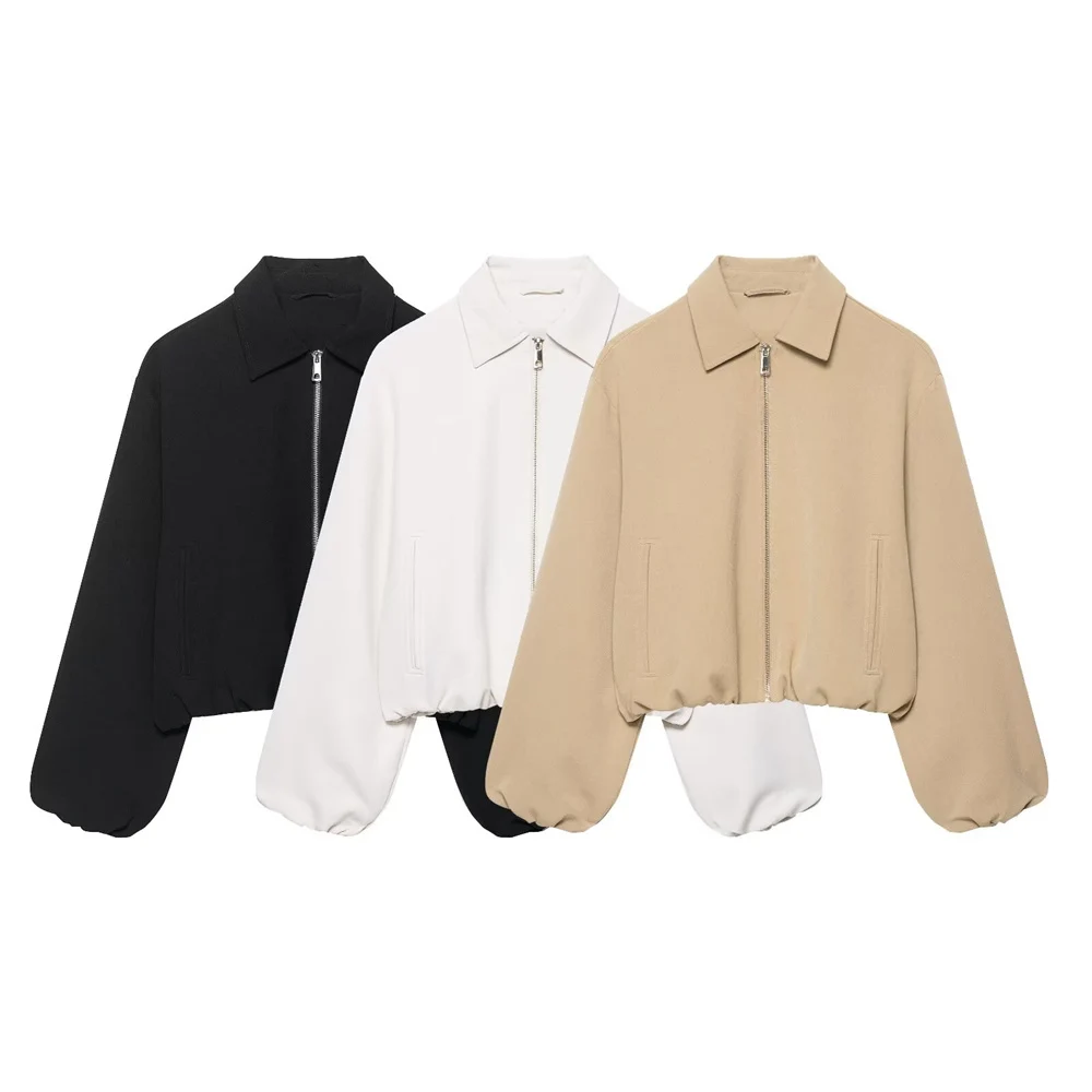 

BMURHMZA women's new casual versatile collar long sleeved comfortable zipper puffy jacket fashionable solid color jacket