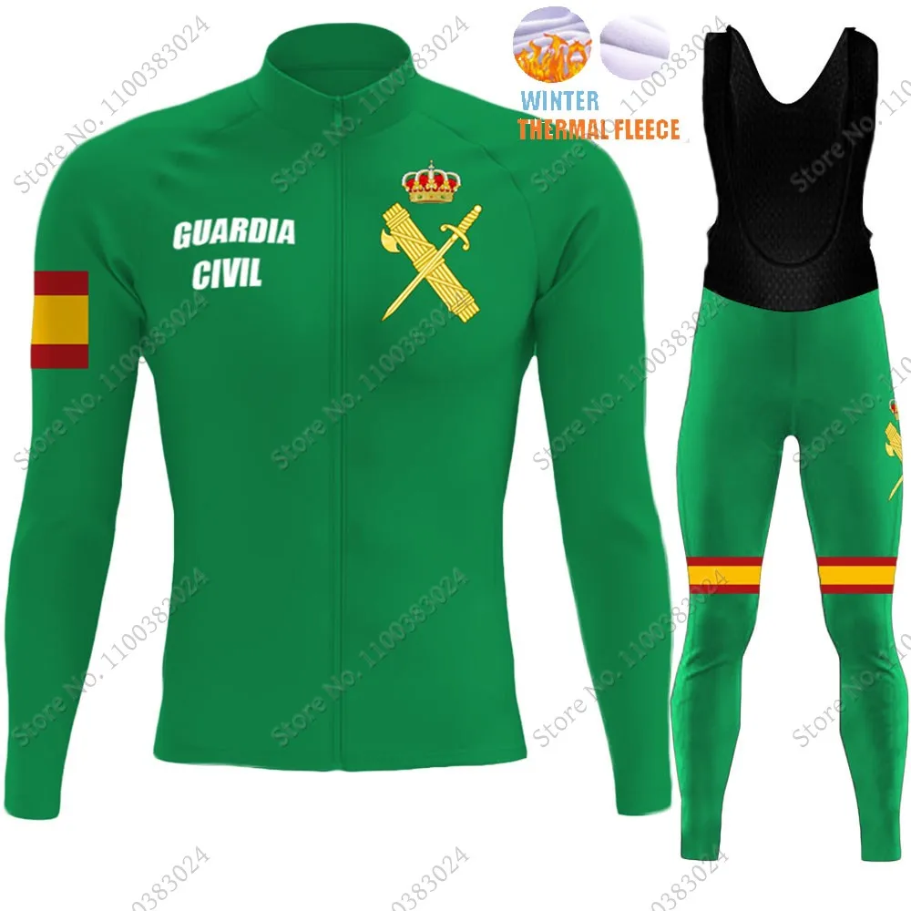 Green Civil Guard 2023 Cycling Clothing Jersey Set Winter Men Road Bike Thermal Jacket Suit MTB Maillot Ropa Ciclismo