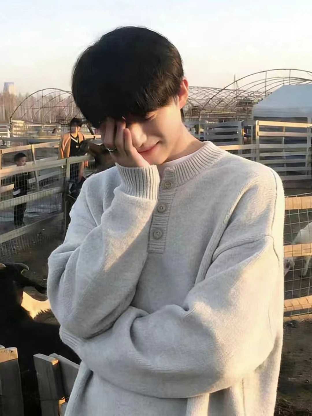 

Light ey American Sle Ne Knitwear Men's Base Layer irt Cleanfit Henry Collar Sweater Soft Comfortable Long Sve