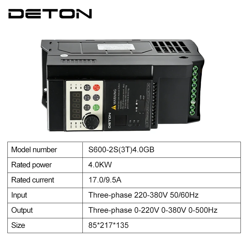 DETON high performance CNC machine tool frequency converter 4.0KW 0-500Hz 220/380V motor frequency vector control