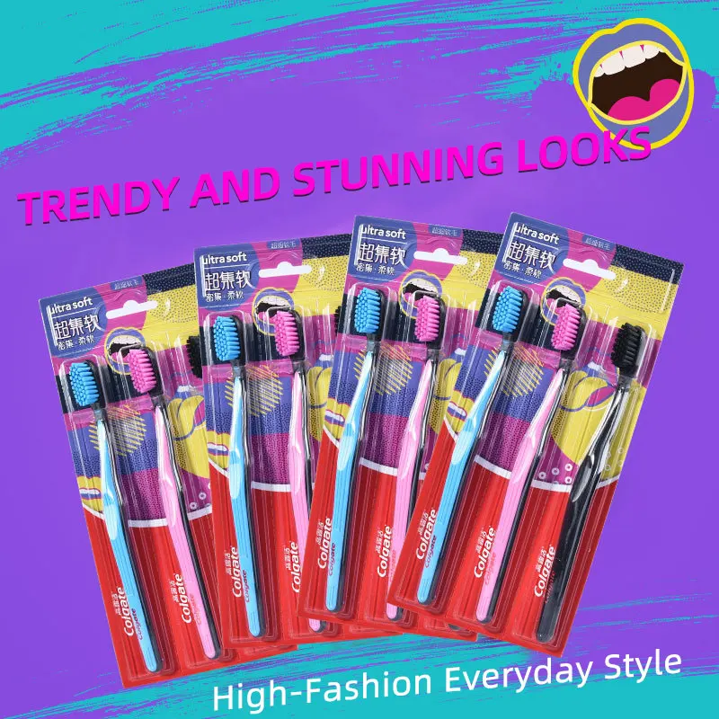 Colgate Cepillos de dientes de cerdas ultrasuaves para adultos, paquete de 3 (colores aleatorios), limpieza suave, cuidado bucal doméstico