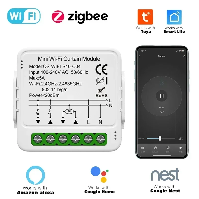 Tuya WiFi/Zigbee ม่านอัตโนมัติโมดูลมู่ลี่สวิตช์ที่เชื่อมต่อลูกกลิ้งชัตเตอร์ Motor listrik ทำงานกับ Alexa Google Home