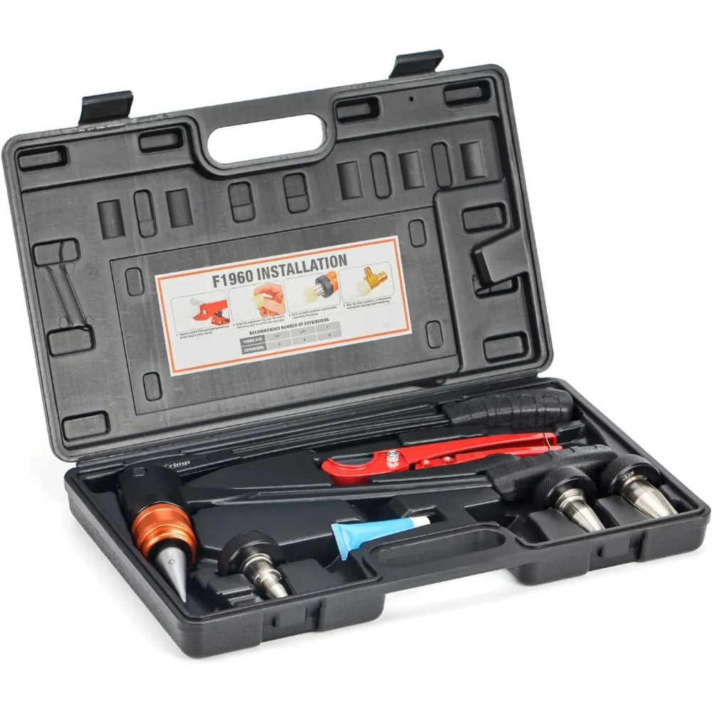 

PEX Expansion Tool Kit, Sized 1/2 inch, 3/4 inch, 1 inch, Auto Rotation Expander Tool with Pex-A Tubing Installed