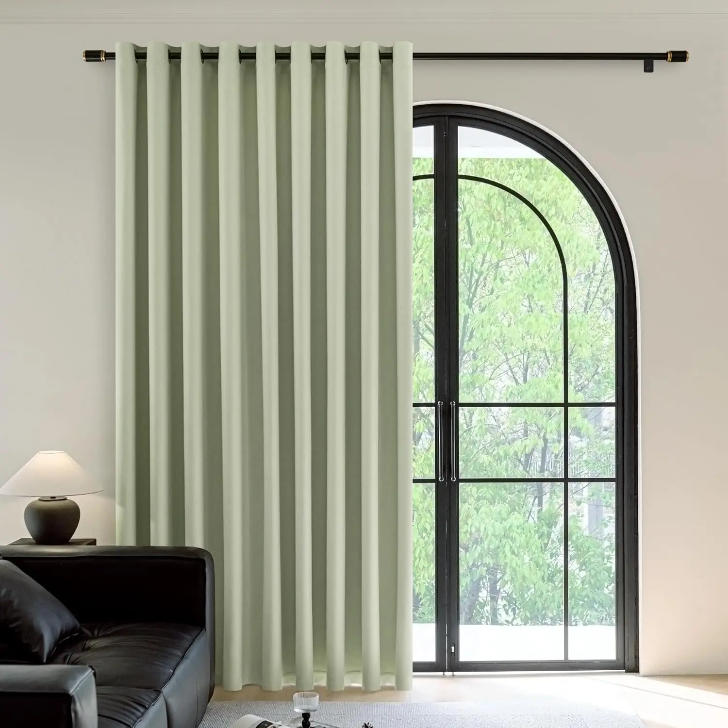 

100% Green Blackout Sliding Glass Door Curtains 84 inch Length, Grommet Extra Wide Living Room Divider Curtains, Ther