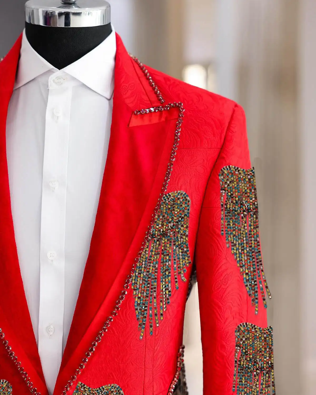 ファッション結婚式の男性スーツクリスタルパーティースーツ 2 個コート黒パンツオーダーメイド新郎花婿の付添人フォーマルな機会サイズカスタマイズ