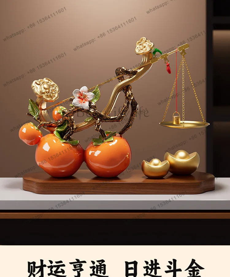 FG Persimmon Ornament for Good Fortune - High-end Housewarming Gift for Living Room and Entryway, Complete Set of New Home Gi