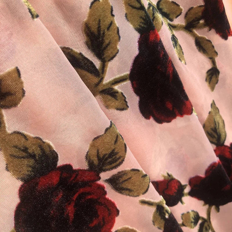 

140cm*100cm Brocade Velvet Rose Velvet Fabric Silk Fabric Autumn and Winter Cheongsam Dress Burnt-out Hollow Fashion Fabric