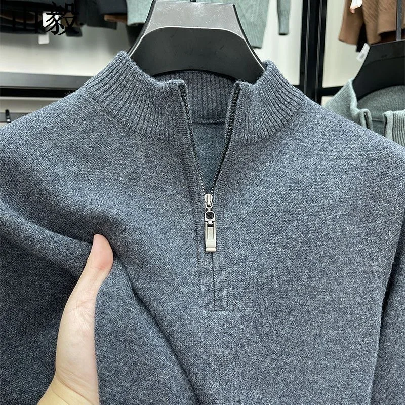 

Модный повседневный мужской свитер с высоким воротником и глубокими глазами, осень-зима, теплая трикотажная верхняя одежда на молнии, длинный свеч, базовый Sle