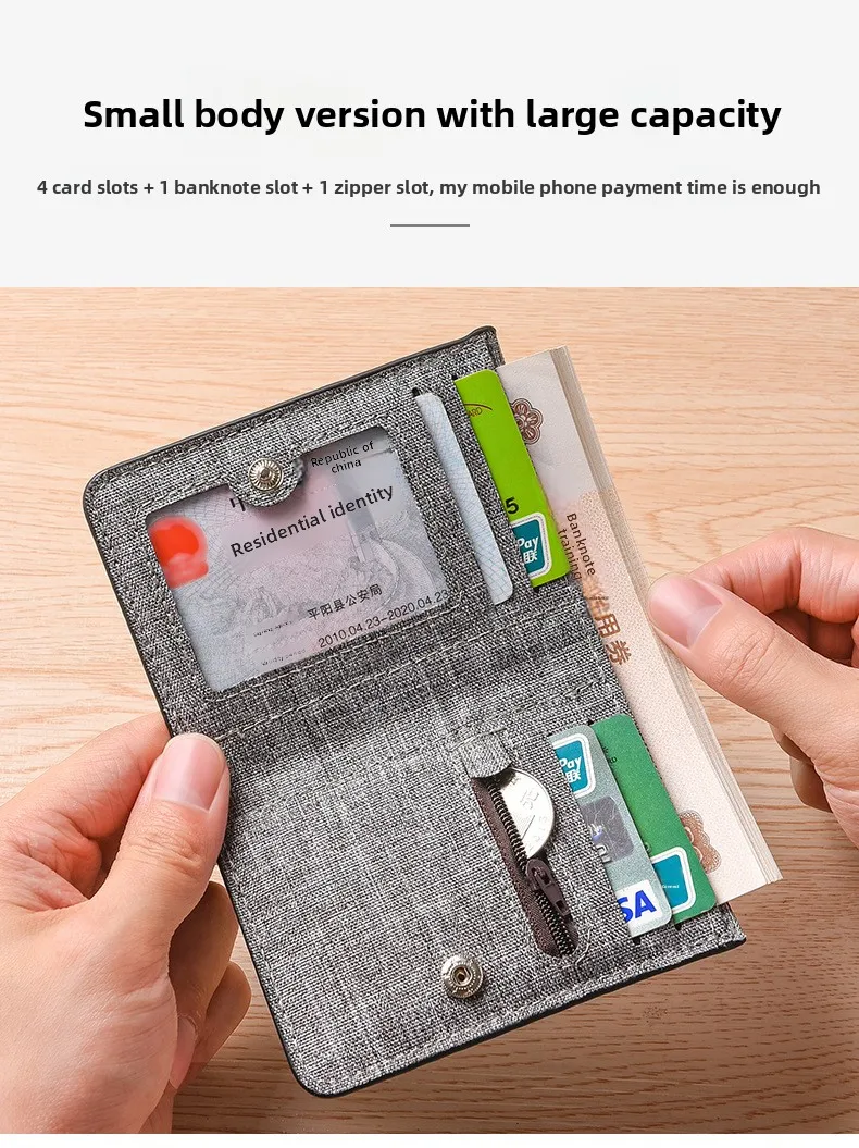 Minimalistische Herren-Geldbörse aus Canvas mit vertikaler Ausrichtung und mehreren Kartenfächern, personalisierte Studentengeldbörse, ultradünne, faltbare kleine Geldbörse. – Detail 3