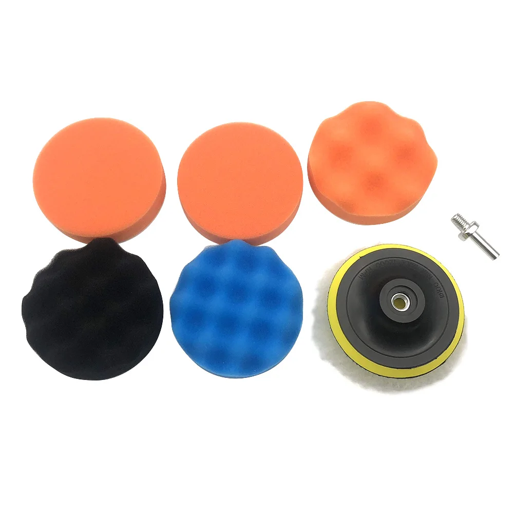 7Pcs Buffing Pad Set Thread 4 inch Auto Car Polishing Pad Kit for Car Polisher + Drill Adaptor M10 Power Tool Accessories