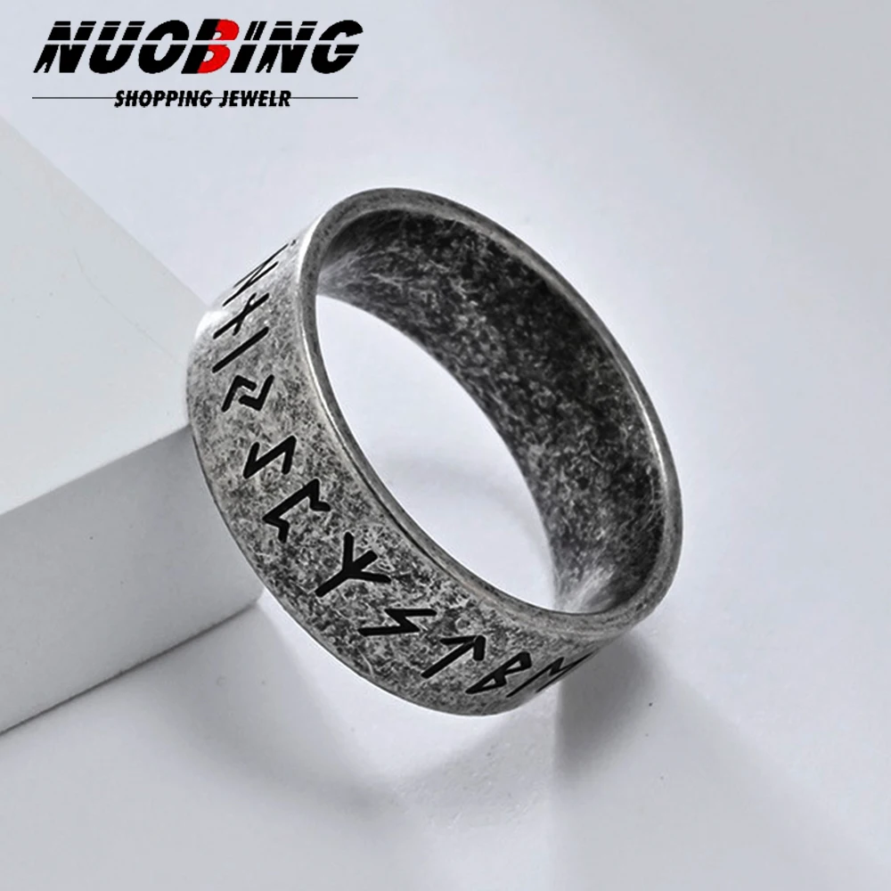Vintage Nordic Viking Runes Celtic Knot Ring for Men Women Stainless Steel Odin Letter Rings Couple Simple Amulet Jewelry Gifts