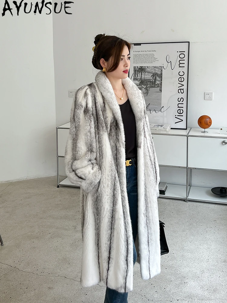 AYUNSUE Cała Zimowa Kurtka z Norki dla Kobiet Luksusowa Aksamitna Kurtka z Futra Norki Odzież Damska Wysoka Jakość Nowość w Odzieży Wierzchniej 2025 Nowość