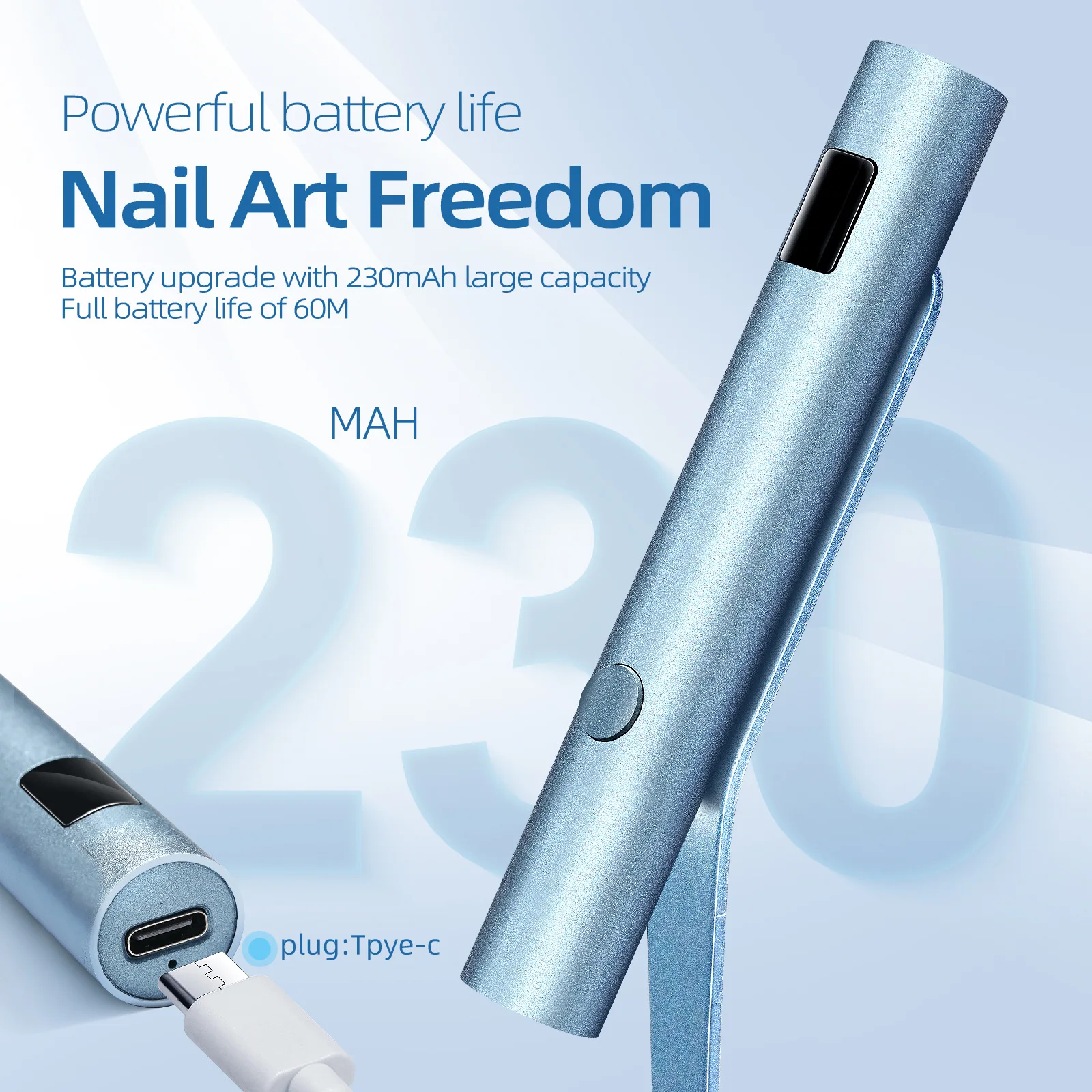 مصباح أظافر صغير محمول بالأشعة فوق البنفسجية LED قابل لإعادة الشحن مع ضوء تركيز معدني وسيليكون لفن الأظافر