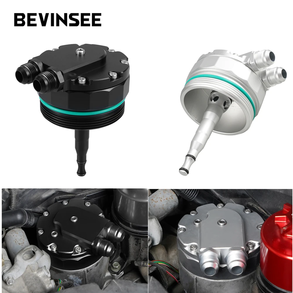 BEVINSEE Engine Oil Cooler Adapter Oil Filter Cover Cap For BMW E46 E36 E39 E60 E61 323i 328i 325i 330i 525i 528i 530i M52 M54