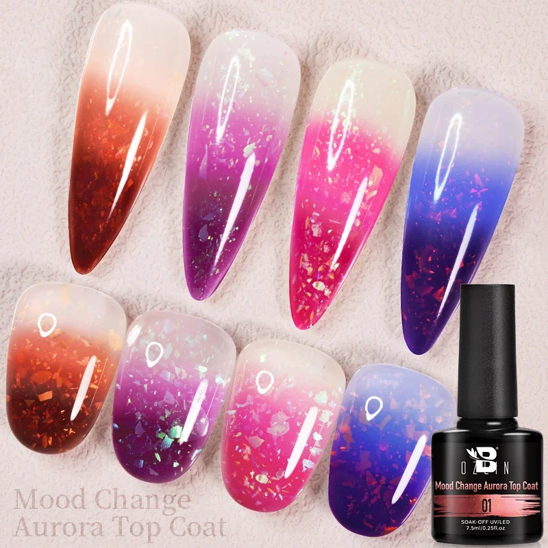 BOZLIN 7,5 ml Nastrój Change Aurora Top Coat Gel Polish 3 kolory Temperatura Zmiana koloru Brokat Soak Off UV LED Lacquers