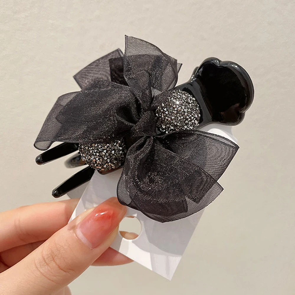 

2pcs Rhinestone Bead Lace Bow Hair Clips Exquisite Black French Style Bow Hairpin Hair Accessories Headwear for Girls Women
