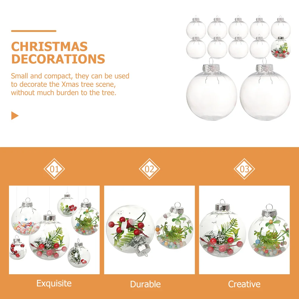 

12pcs Clear Christmas Ornaments Fillable Transparent Balls For Tree Decor Holiday Home Hotel Mall Decoration Crafts