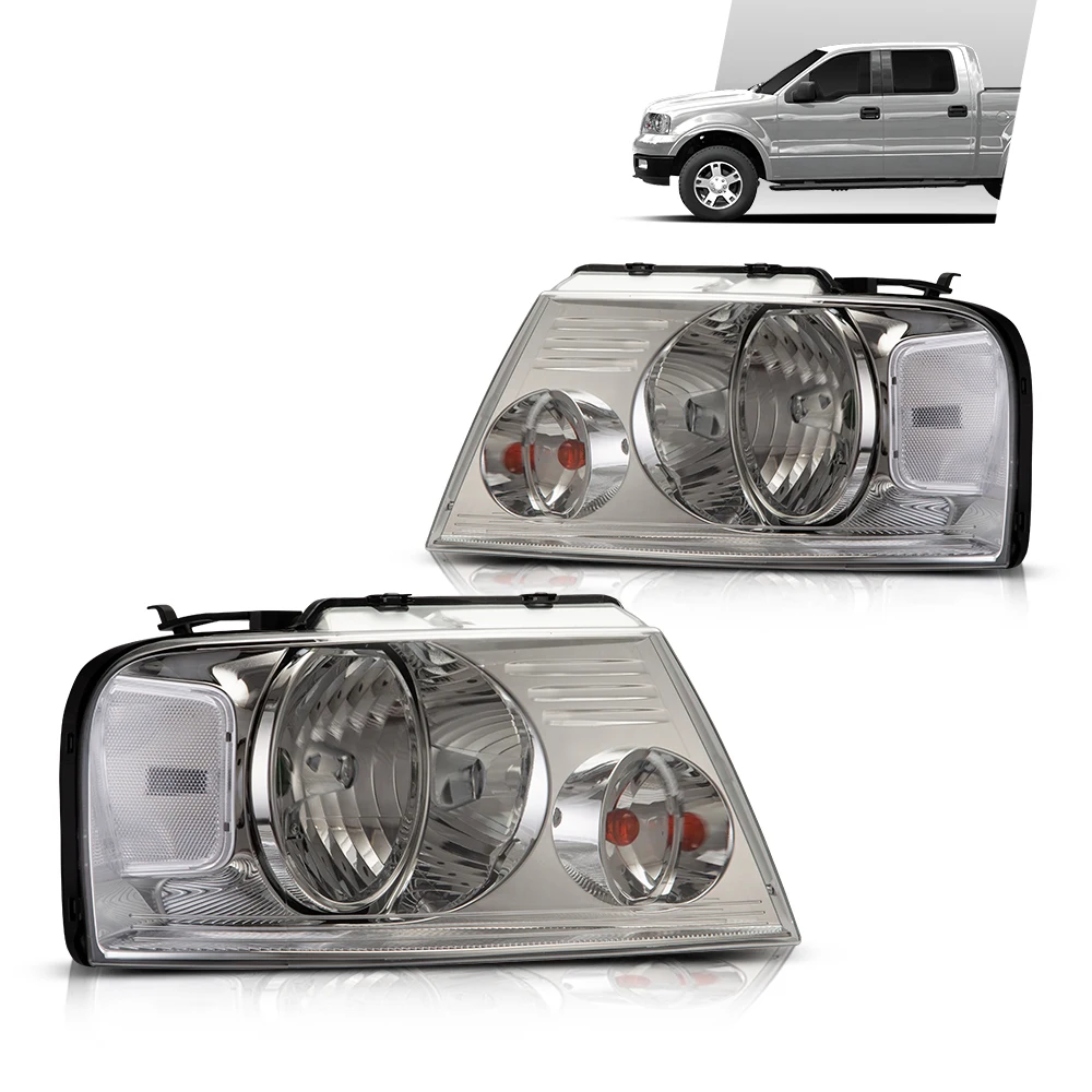 Fit For 2004-2008 Ford F-150 F150 Chrome Housing Clear Side Headlights Headlamps
