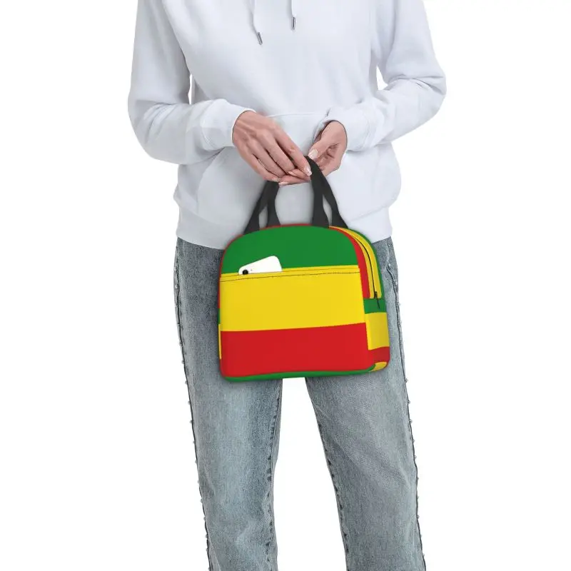 Bolsa de almuerzo aislada con bandera de Rasta Jamaiquina para Picnic al aire libre, enfriador reutilizable, caja Bento térmica para mujeres y niños