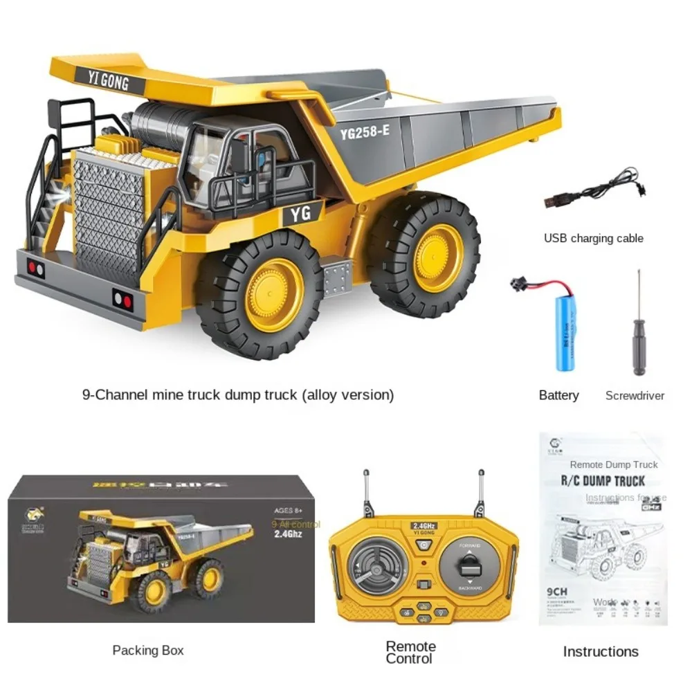 2.4G Remote Control Excavator Dump Truck Alloy Plastic 11 Channel RC Car Model Simulation Construction Vehicle Kid Gift