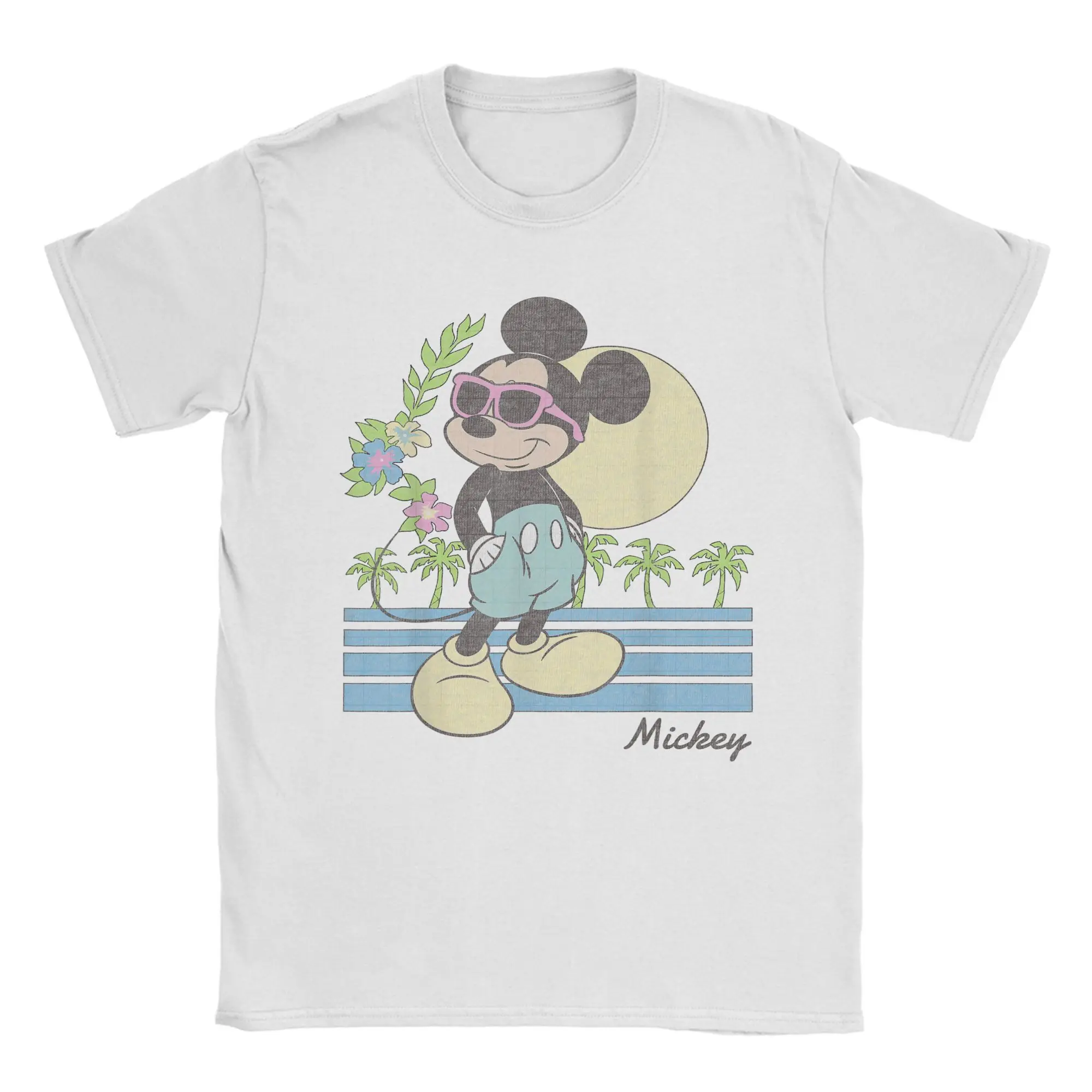 

Mickey And Friends Mickey Ретро пляжная мужская футболка Повседневная футболка с коротким рукавом и круглым вырезом Футболка из 100% хлопка Классические топы