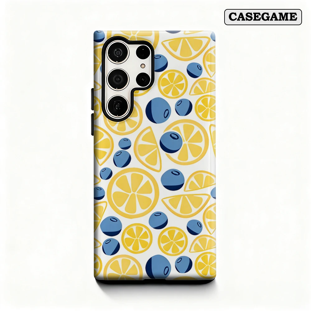 Casegame Phone Case for Samsung Galaxy S25 S26 Ultra S24 S23 Ultra Plus Shockproof Double Layer Lemon Blueberry Fruit Cover