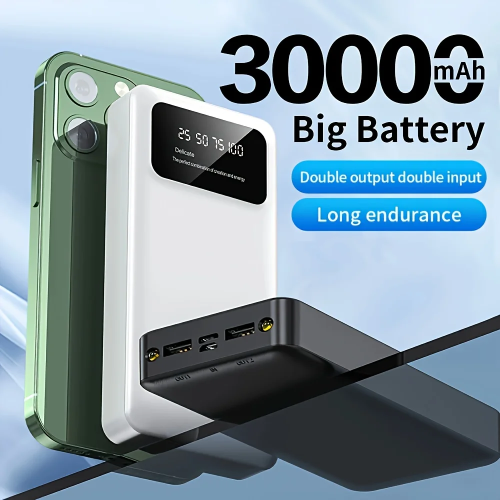 ธนาคารพลังงานแบบพกพาความจุขนาดใหญ่ 30000mAh, ไฟคู่, จอแสดงผลพลังงาน LED, อินเทอร์เฟซอินพุตและเอาต์พุต 4 ตัว