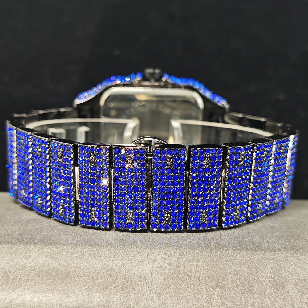 Orologio quadrato di nuova moda per uomo Orologio da polso al quarzo in acciaio inossidabile di lusso Hip Hop Green Diamond Bling Orologi Uomo Dropshipping