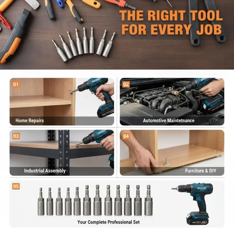 Magnetic Socket Set 5 Piece Hex Shank Heavy Duty Strong Grip Fits Electric Drills Ideal Gift for Handyman Home Use