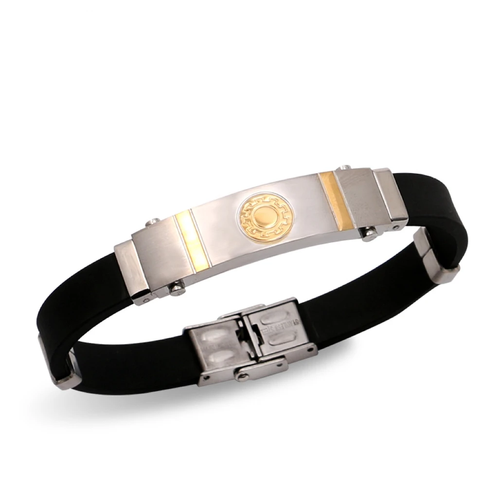 PAPERPLUS | Men Stainless Steel Silicone Bracelets. Vintage Charm Jewelry.Gold Plated Gifts.1Pcs.Punk.21cm.Hip Hop Accessory