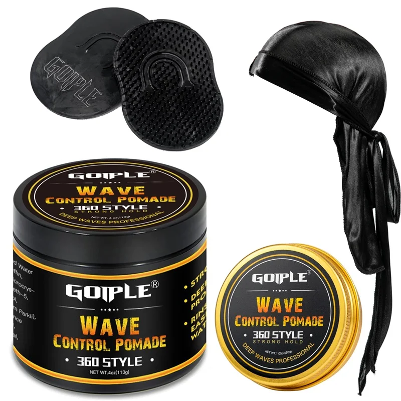 GOIPLE Deep Wave Pomade for Black Men 4oz Strong Hold Sport Hair Cream 360 Style Clay Wavy Grease Anti-hair Loss Control Gel Wax