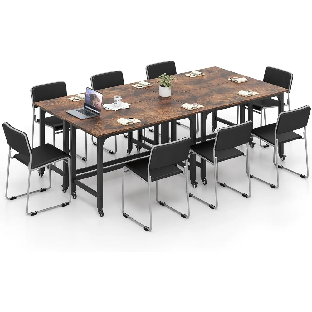 

4ft Conference Table Set of 4, Mobile Home Computer Desk, Meeting Room Table w/Detachable Storage Bag