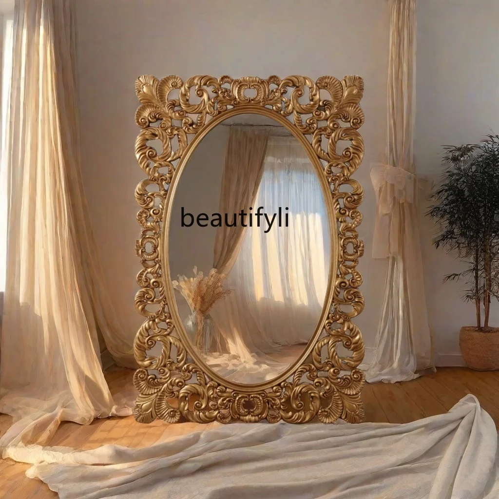 French luxury full-length mirror American retro carved floor-to-ceiling villa wall-mounted full-length mirror