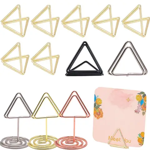 10pcs 금속 삼각형 장소 카드 홀더 사진 클립 스탠드 웨딩 테이블 번호 이름 로그인 스탠드 웨딩 생일 파티 홈 D