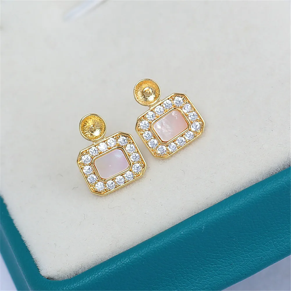 

Domestic 14k Gold Plated Minimalist Geometric Beimu Pearl Earrings 925 Silver Needle Hollow DIY Accessories for Women