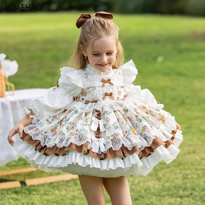 ICJAEHAO 2025 New Little Girl Costume Children Cotton Cake Skirt Cute Cartoon Princess Dress Kid's Spring and Autumn Clothes