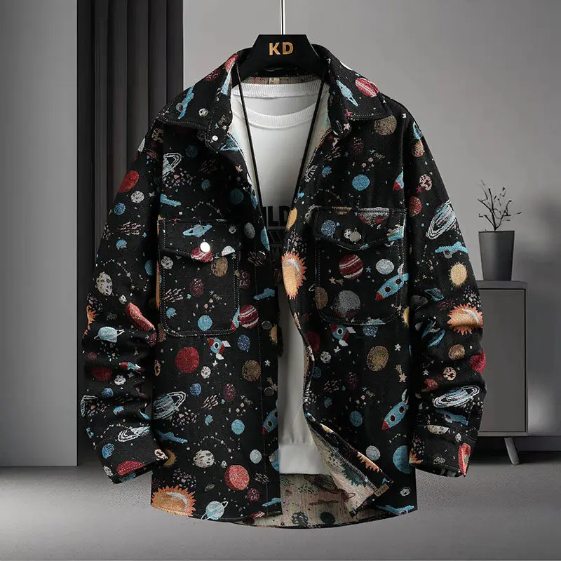 Spring Men's Shirt Colorful Patterns Print Long Sleeve Shirts mens Thick Warm Casual jackets men Clothing Shirt For Men M-4XL