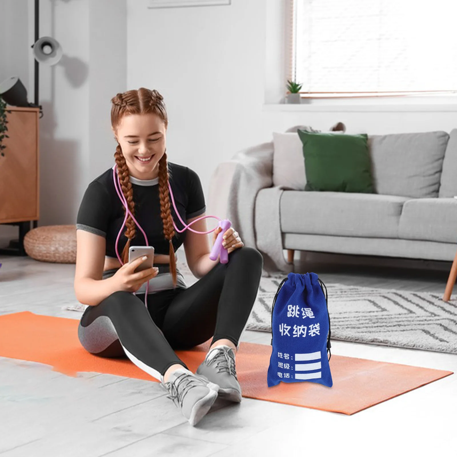 

Jump Rope Storage Bag Thick Canvas Blue Portable Fitness Pouch For Kids Skipping Organizer Sport Bag Gym Storage Solution