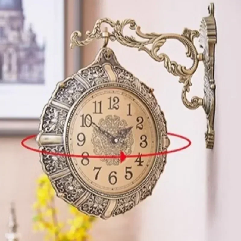 Nordic Retro Living Room Wall Clock Silent Double-sided Luxury Creative Aesthetic Art Wall Clocks Home Decoration Gift Ideas