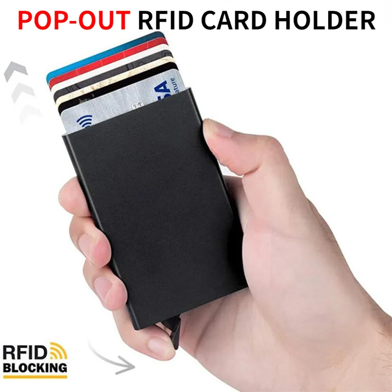 New ID Credit Bank Card Holder Wallet Luxury Brand Men Anti Rfid Blocking Protected Magic Leather Automatic Flip  Large Capacity