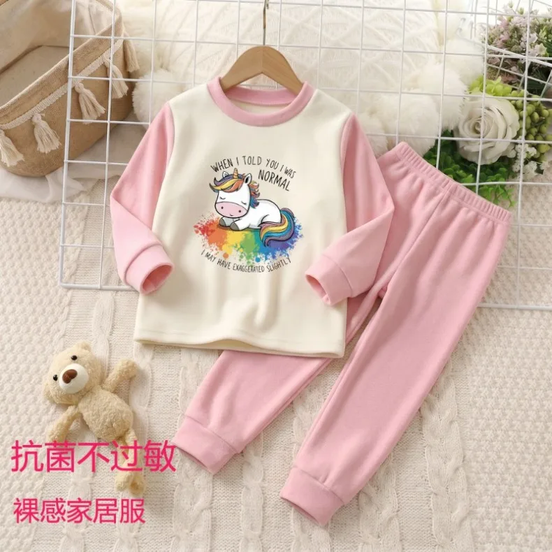Herbst-Winter Langarm-Unterwäsche-Sets für Kinder, O-Ausschnitt, Weiche Schlafanzüge für Jungen und Mädchen, Verdickte Warme Pyjama-Sets – Detail 6