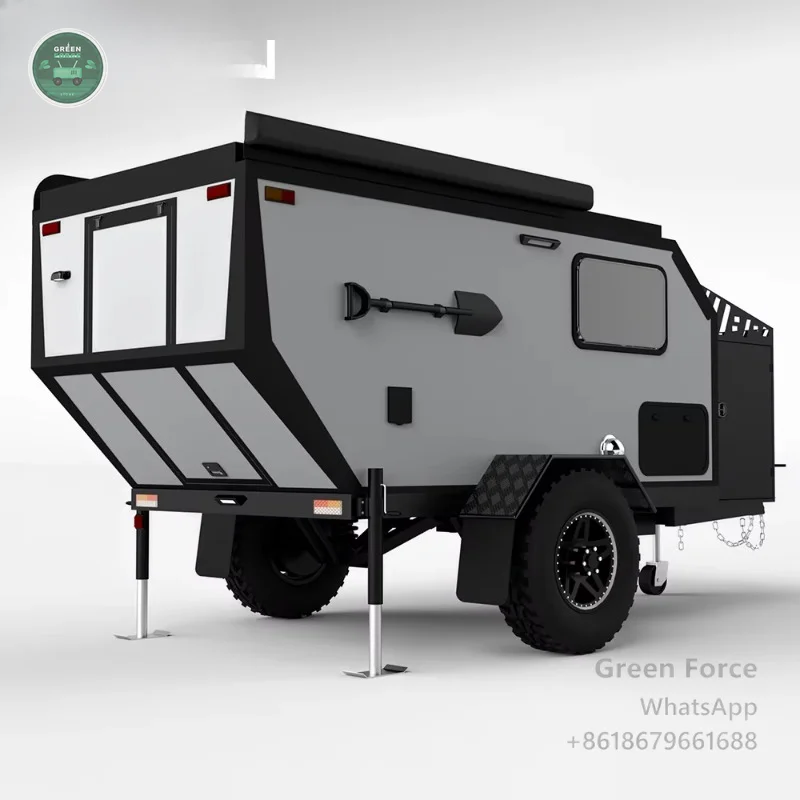 Foldable Modern Mini Camper Trailer with Built-In Fridge, Comfort Features and Vehicle-Based Camping Entertainment System