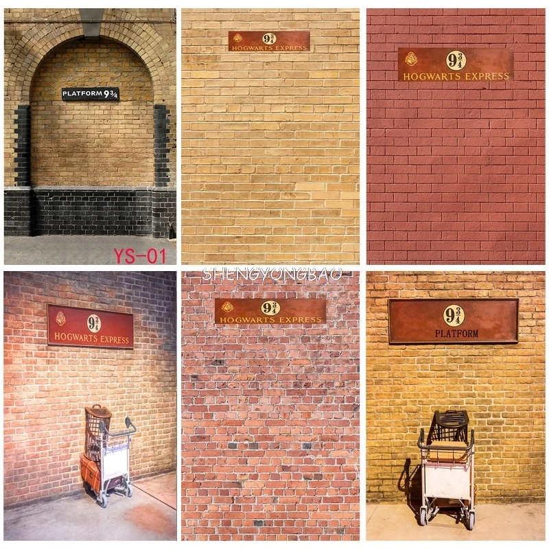 

SHENGYONGBAO Platform 9 3/4 King Railway Station Photography Background Heaven Magic School Brick Wall Photo Backdrops PY-93