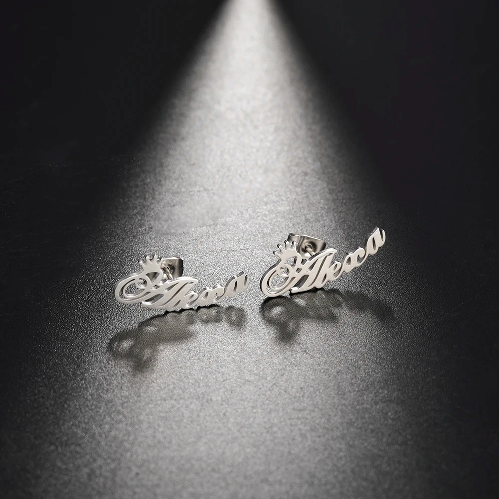 Personalisierte Namens-Logo-Ohrringe aus Edelstahl, Maßgefertigter Initialen-Namensschild-Schmuck für Frauen, Hochzeitsgeschenke, Modischer Alltagsschmuck – Detail 5
