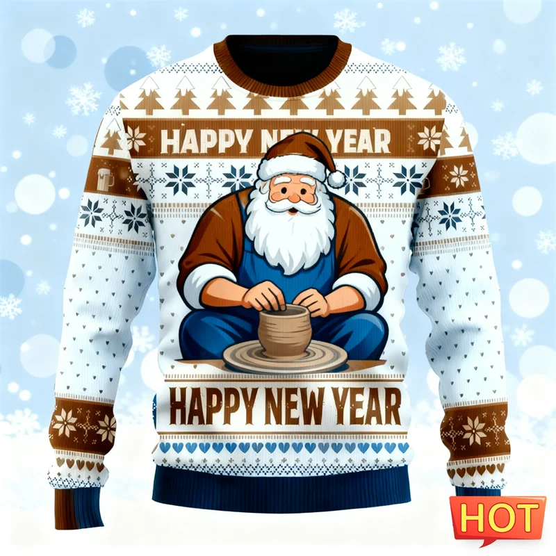 Fashion Santa Claus Graphic Ugly Christmas Hoodies For Men Trendy Streetwear 3D Printed Sweatshirts Loose Breathable Pullovers